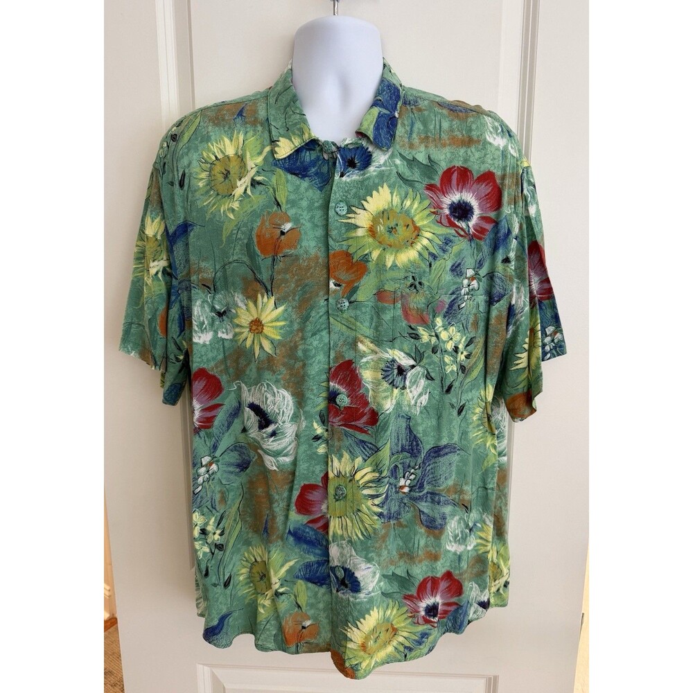 Jams World Men's Hawaiian Aloha  Short Sleeve Shirt, Green Floral, L, GUC